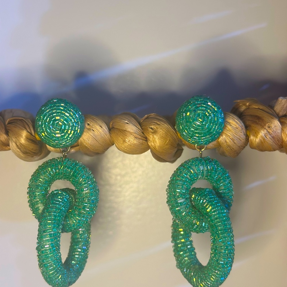 Green Beaded Statement Earrings - image 7